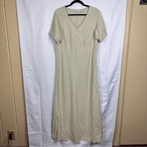 J. Jill 100% linen v neck maxi dress short sleeve neutral bohemian old money